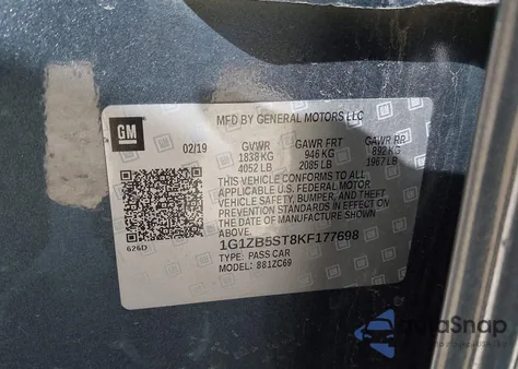 2019 Chevrolet Malibu 1Ls z USA, uszkodzony, nr VIN 1G1ZB5ST8KF177698